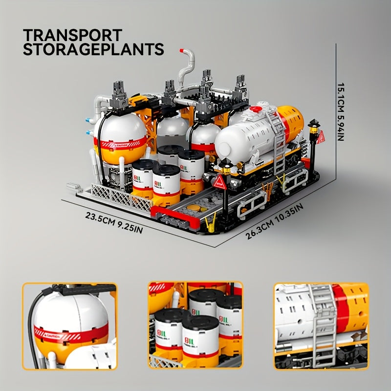 Refinery Factory Series Building Block Set, Oil Pump Refinery Oil Depot Combination Petroleum Factory Street Scene Building Model Toy Gift, 1001+pcs