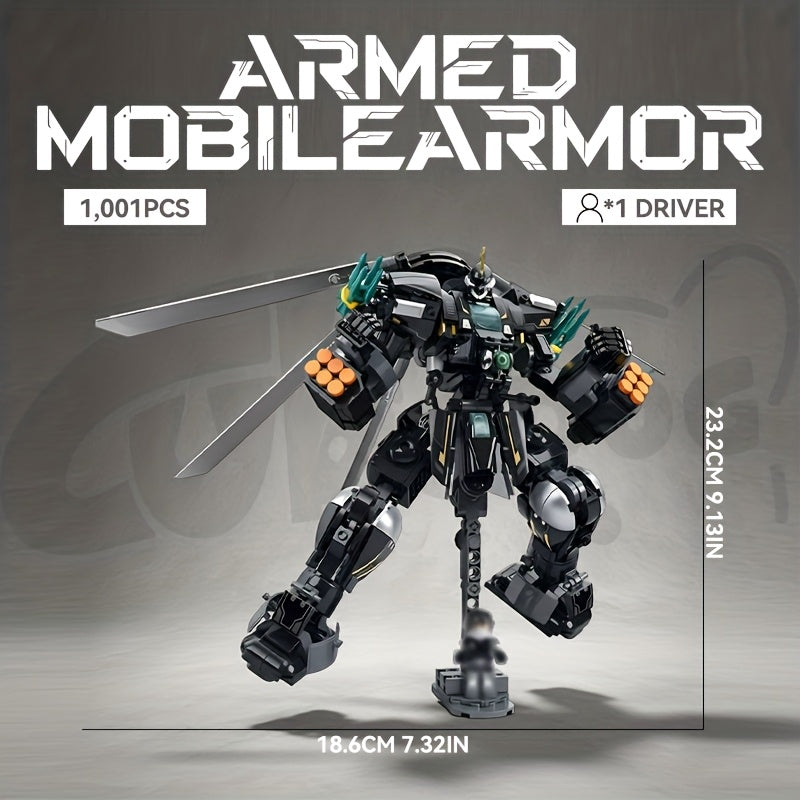 1001pcs Armed Mecha Mobile Armor Building Block Set - Sci-Fi Mecha Theme Creative Toy with 8+1 Driver, Detailed Robot Model with Weapons & Armor, Halloween Christmas Holiday Gift, Home Decor Theme, Superhero Movie Theme, Mixed Color, Abs Material