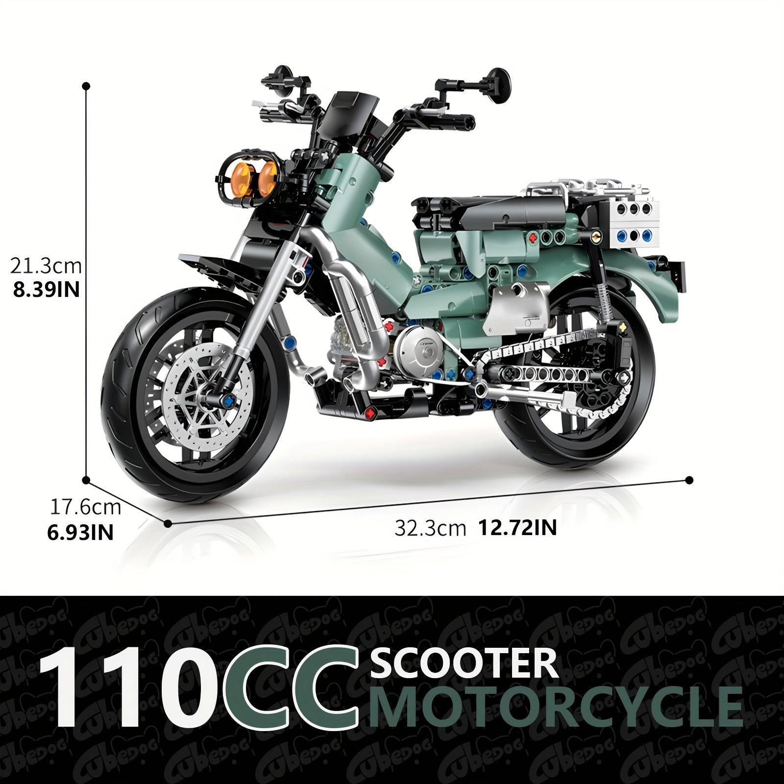 1006pcs 1:8 Scale 110CC Motorcycle Building Set with Realistic Engine, Suspension & Brakes - Green Retro Scooter Model Kit for s &, Collectible Toy Replica, Challenging Assembly (Compatible with Motorcycle Enthusiasts)