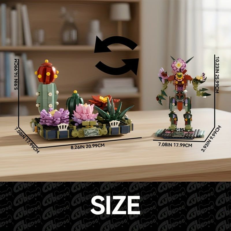 1001pcs Transformable Potted Plant Mecha Building Block Set - Creative Assembly Model Toy with Vibrant Colors, Detailed Design, Ideal for Office & Home Decor, Holiday Gift For Christmas & Halloween, Plant Decorations, Best For Christmas