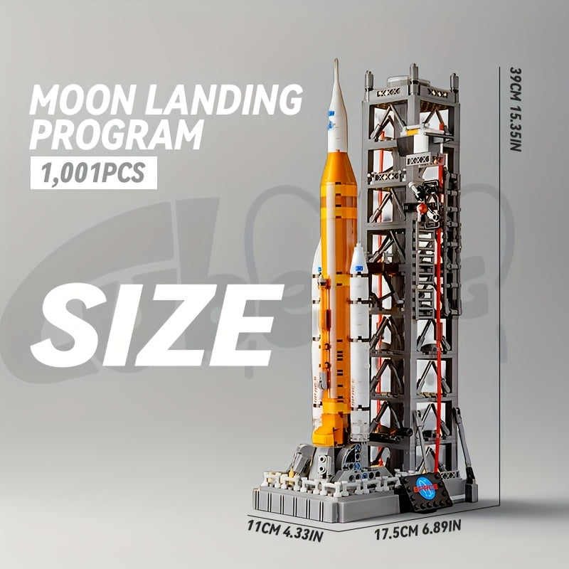Moon Landing Rocket Building Block Set, for SATURN V Launch Platform Model, Space Exploration Spacecraft Toy, NASA Astronomy Enthusiast Gift, 1001pcs