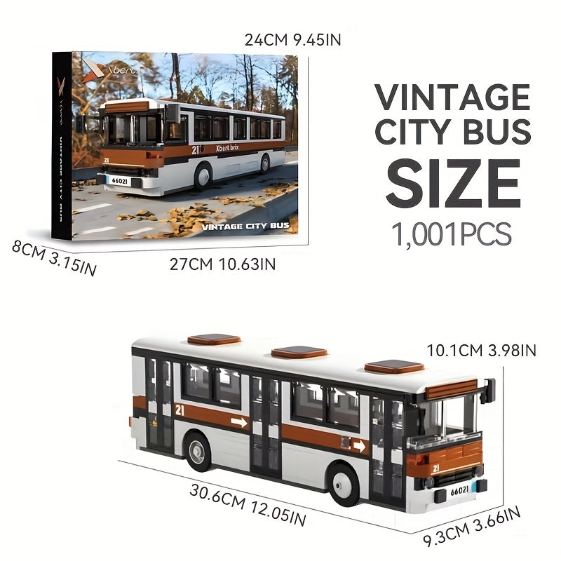 Classic Retro Bus Building Block Set, Classic City Bus Series Model, 1000P+ Car Toys, Adult Car Enthusiasts Collect Decorative Ornaments, Suitable as Holiday Gifts and Birthday Gifts