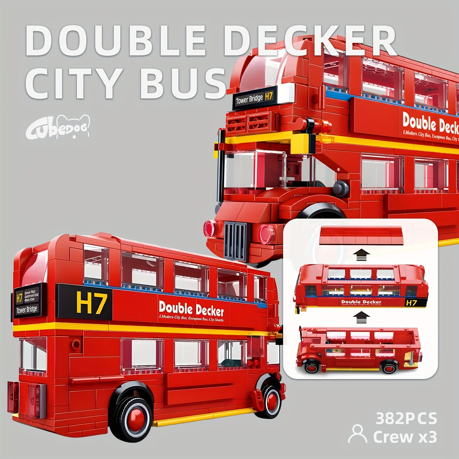 Red Vintage Double-Decker Bus Building Block Set, British Style Classic City Bus Model, City Traffic Series, Includes Three Passengers, Quick-Release Design to Show, Interior Details, Educational Toy For Kids, Car Enthusiast Collectible Display