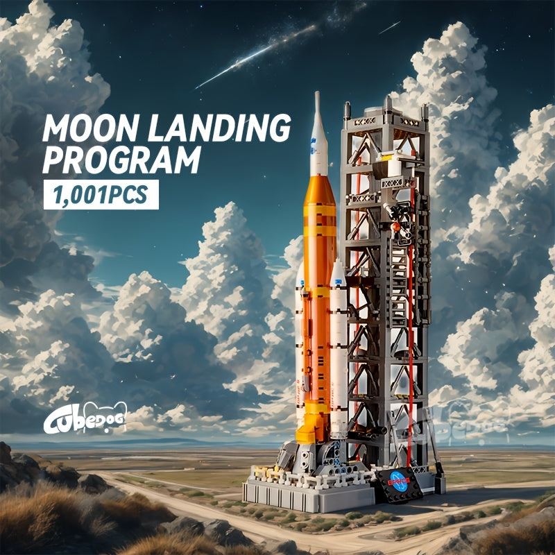 Moon Landing Rocket Building Block Set, for SATURN V Launch Platform Model, Space Exploration Spacecraft Toy, NASA Astronomy Enthusiast Gift, 1001pcs