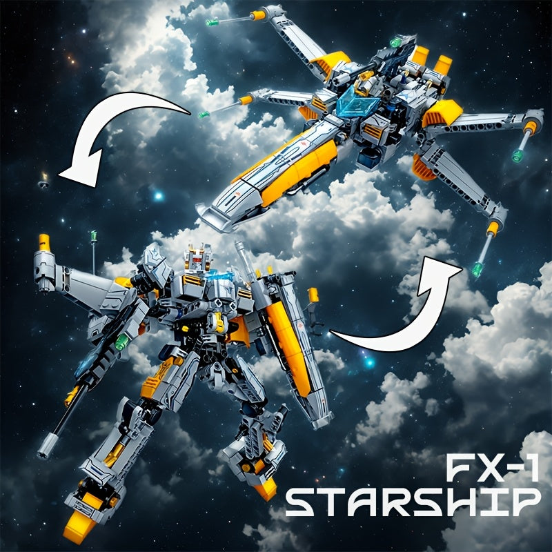 1002pcs FX-1 Starship Building Blocks Set, Transformable Model, Starship Series Toy, Space Fighter Home Decoration, Suitable for Starship Enthusiasts Collection, Easter, Christmas and Birthday Gifts