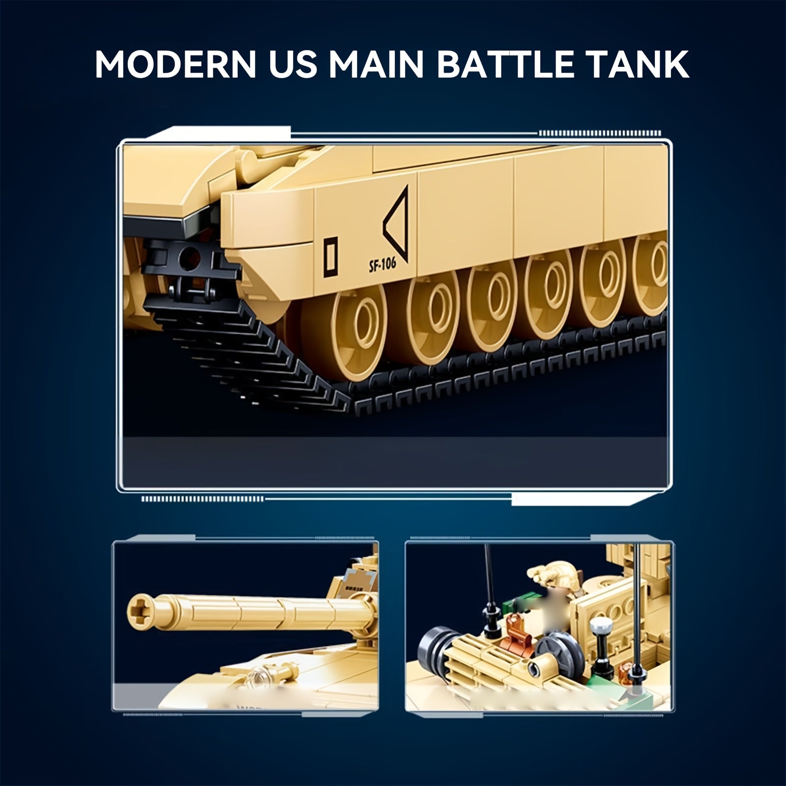 Modern US Main Battle Tank Building Blocks Toy, Classic Armored Vehicle Desert Military Model with Rotatable Turret Design, Includes Two Soldiers Figures, Military Enthusiast Christmas Gift, 1001+pcs, Building Block Military, Tank Building Block