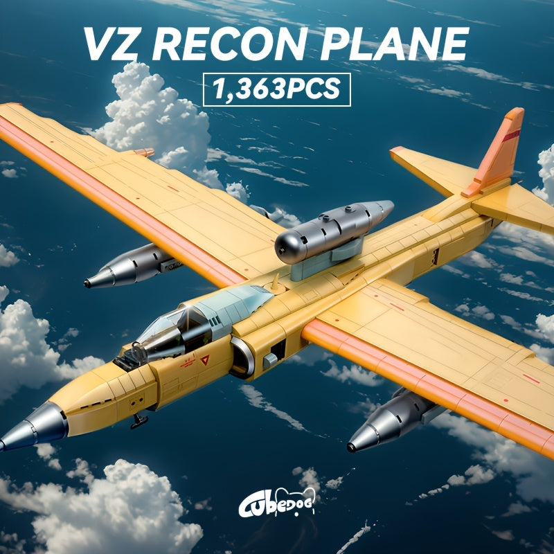 1300pcs+ American Classic U-Shaped Recon Plane Building Set, Military Series Fighter Model, Adult Military Enthusiast Collection Toy Aircraft Display, Christmas Gift and Holiday Present