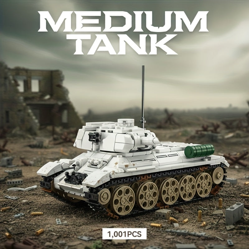 1001pcs T34 Christmas Snow Medium Tank Building Blocks Set - Military Series Armored Vehicle Model, Creative Brick Toy for Adults, Collectible Display, Christmas Halloween Holiday Gift, Military Enthusiast Collectible Display, Vehicle Model