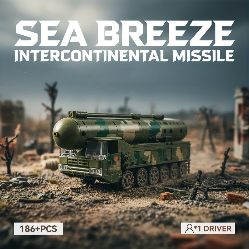 1 Set Intercontinental Missile Launch Vehicle Building Set - Realistic ICBM Missile System Model with Soldier Figure, Missile Launcher & Transport Truck, STEM Educational Toy for &, Military Collector's Display (DF Military Series