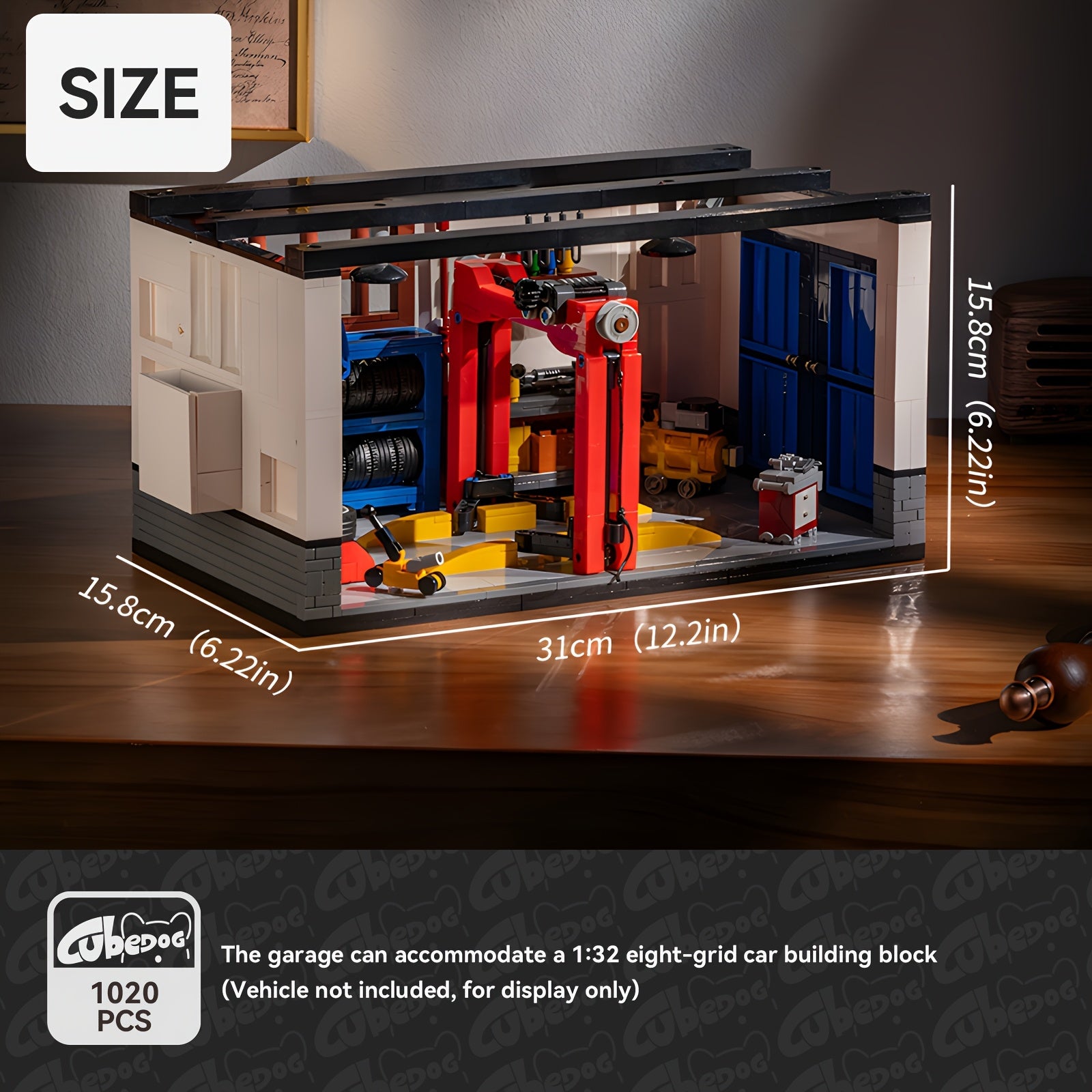 MOC Car Modification Factory Miniature Scene Building Blocks Set, American Auto Repair Shop Eight Compartment Garage Construction Toy for 1:32 Car Eight Compartment Car Model, Car Lovers Christmas Gift, 1020pcs