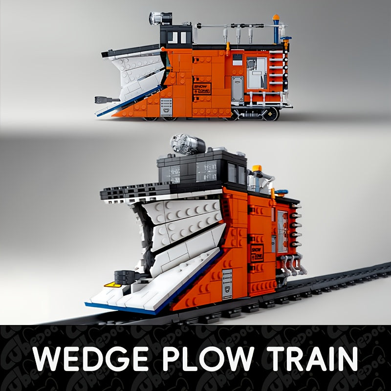 1020pcs Large-Scale Snow Plow Train Building Block Set with Steam Locomotive, Snow Shovel & Snow Blower - Realistic Winter Railway Model with Opening Doors