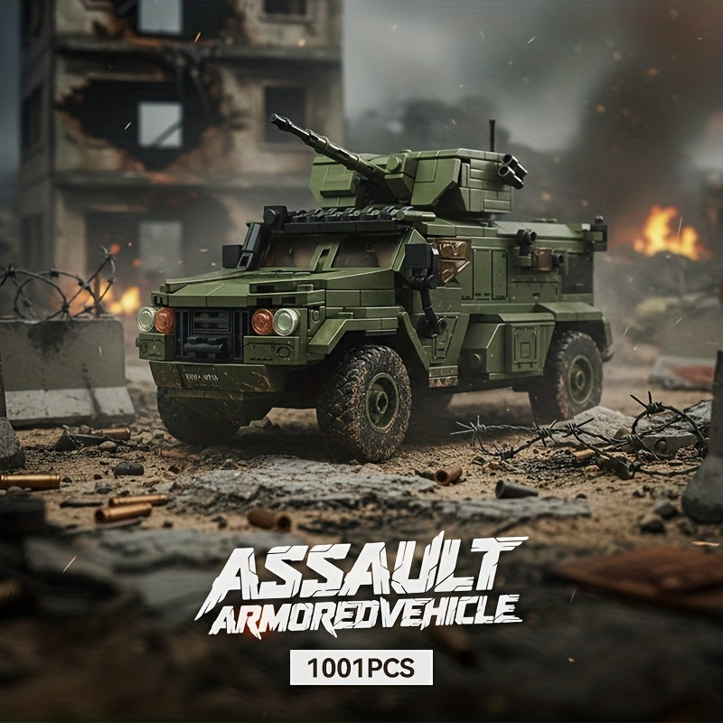 1001pcs Military Armored Vehicle Building Set with 3 Soldiers - Realistic IFV Model Kit, Movable Turret & Opening Doors, Large-Scale Replica for &, Collectible Gift for Military Enthusiasts, Home/Desk Display (1001