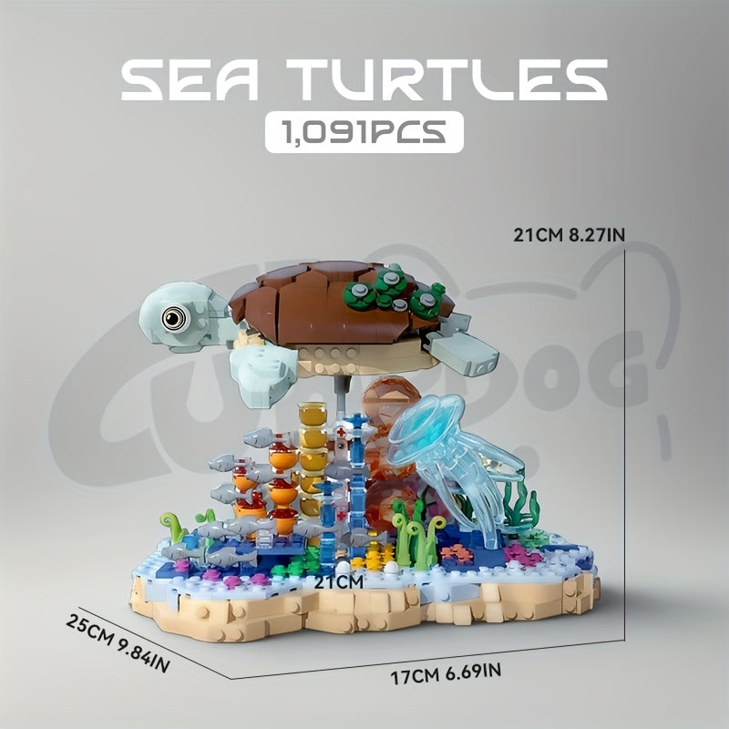 Turtle Reef Fantasy Building Blocks Set, 1000+pcs Marine Plant Models, Adult Collection Creative Toy Set