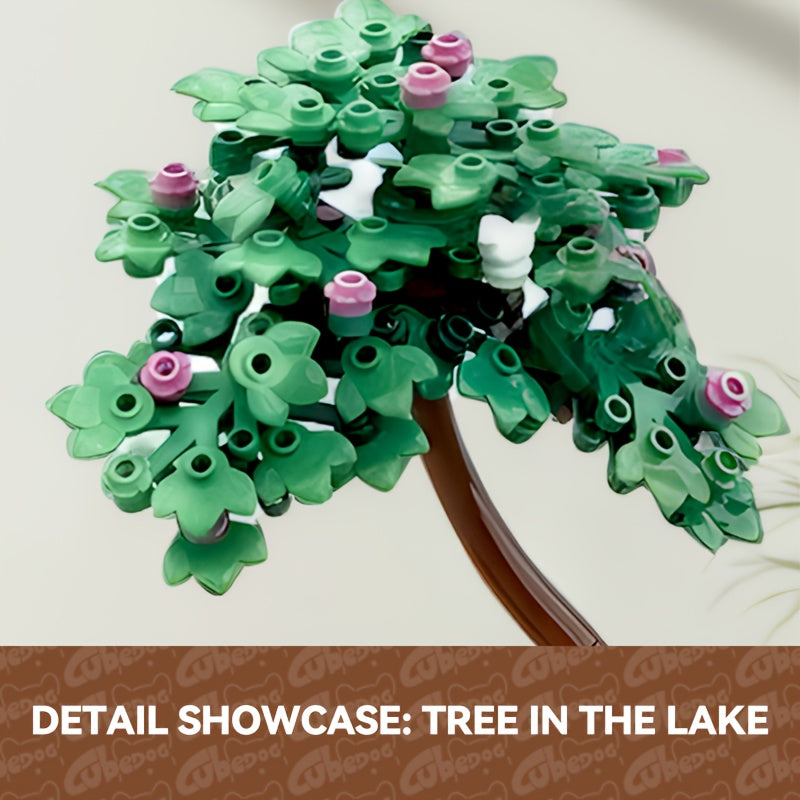 Swan Pond Miniature Landscape Building Block Set, Black Swan Magic Lake Artificial Plant Flower Outdoor Scene Model Toy Ornament, Classic Animation Fan Halloween Gift, 1001+pcs