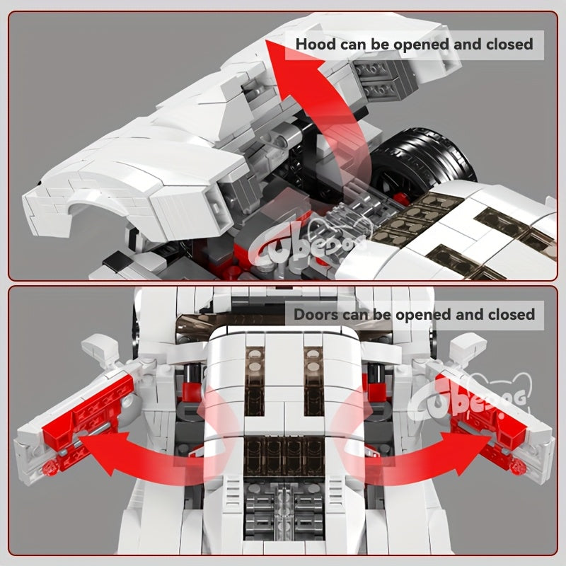 1423pcs White Utopia Super Sports Car Building Blocks Toy, Luxury Outdoor Vacation Car Model, Perfect collection ornaments for car enthusiasts, Ideal Birthday and Holiday Gift.