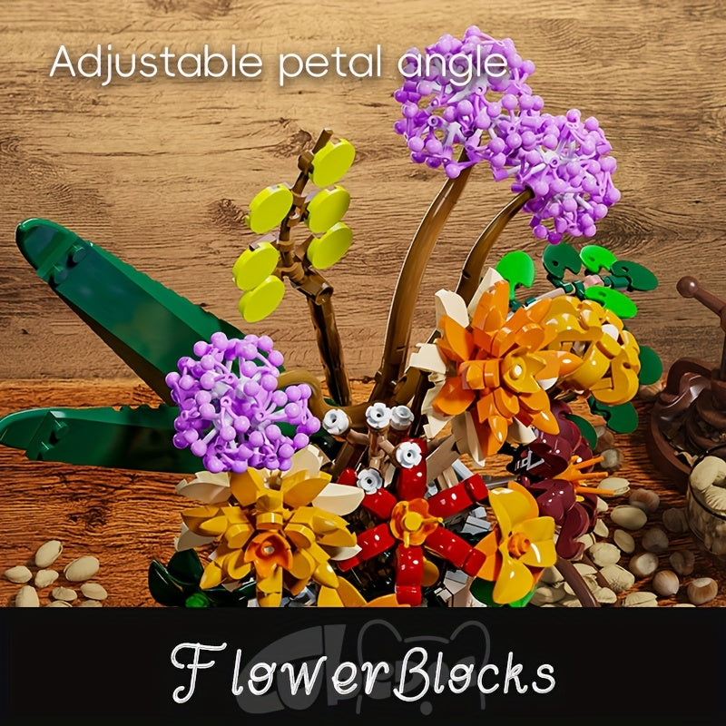 1002pcs Simulation Flower Bouquet Building Blocks Set, Eternal Flower Model, Flower Pot Plant Toy, Mother'S Day Bouquet Decoration Ornament, Suitable for Birthday Gifts, Christmas Valentine'S Day Gif