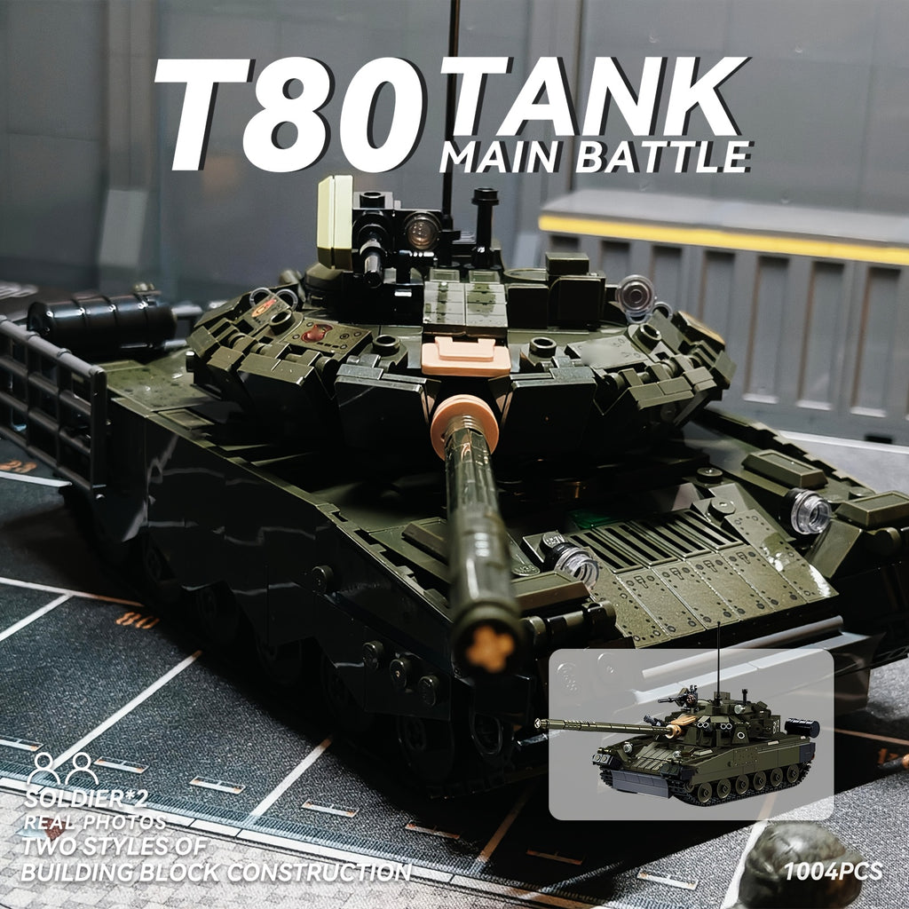 1004pcs T80 Modern Heavy Main Battle Tank Building Blocks Set - 2-in-1 Transformable Military Model with Soldiers, Large-Scale Armored Vehicle Toy, Realistic Replica for & Collectors, Christmas Gift (Military Green, 1004pcs)