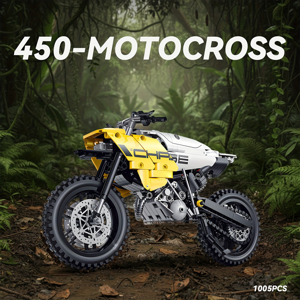 1:8 Scale 450-MOTOCROSS Off-Road Motorcycle Building Block Set - Realistic Motorcycle Model with Chain Drive, Durable ABS Construction
