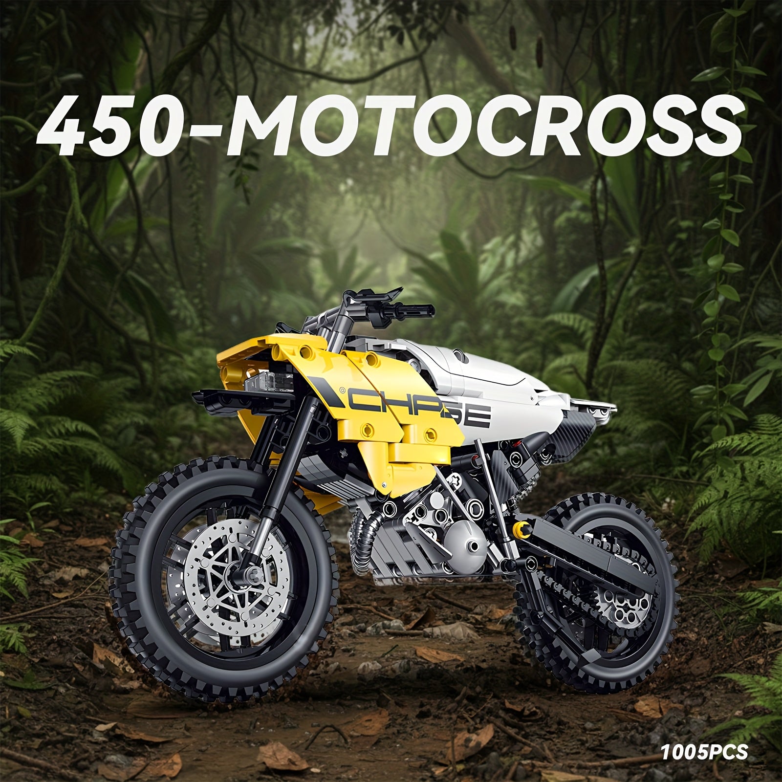 1:8 Scale 450-MOTOCROSS Off-Road Motorcycle Building Block Set - Realistic Motorcycle Model with Chain Drive, Durable ABS Construction