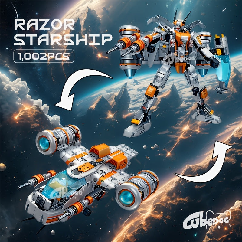 1002pcs Razor Starship Building Block Set, Super Soldier Transformable Model, Starship Series Toy, Space Mecha Display, Suitable for Collectors, Christmas and Birthday Gift