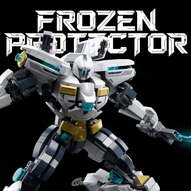 1001pcs Frost Guardian Mecha Building Set - Large-Scale White & Blue Sci-Fi Robot Model Kit with Poseable Armored Figure, Missile Launcher & Sword-Like Weapon - Challenging Assembly for & s, Christmas/Halloween Gift