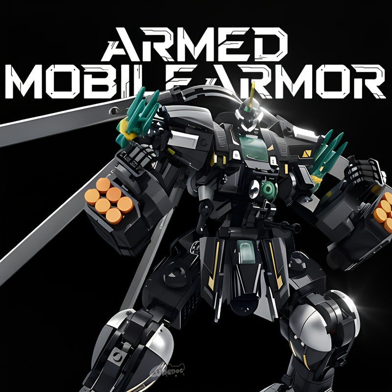1001pcs Armed Mecha Mobile Armor Building Block Set - Sci-Fi Mecha Theme Creative Toy with 8+1 Driver, Detailed Robot Model with Weapons & Armor, Halloween Christmas Holiday Gift, Home Decor Theme, Superhero Movie Theme, Mixed Color, Abs Material