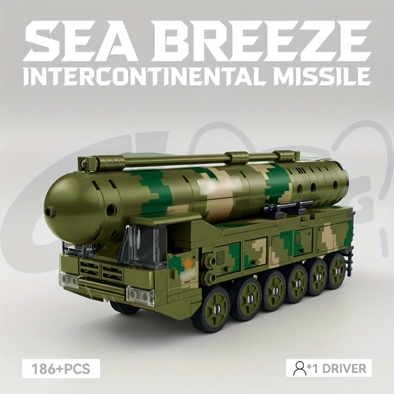 1 Set Intercontinental Missile Launch Vehicle Building Set - Realistic ICBM Missile System Model with Soldier Figure, Missile Launcher & Transport Truck, STEM Educational Toy for &, Military Collector's Display (DF Military Series