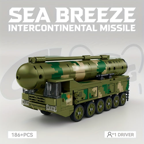 1 Set Intercontinental Missile Launch Vehicle Building Set - Realistic ICBM Missile System Model with Soldier Figure, Missile Launcher & Transport Truck, STEM Educational Toy for &, Military Collector's Display (DF Military Series