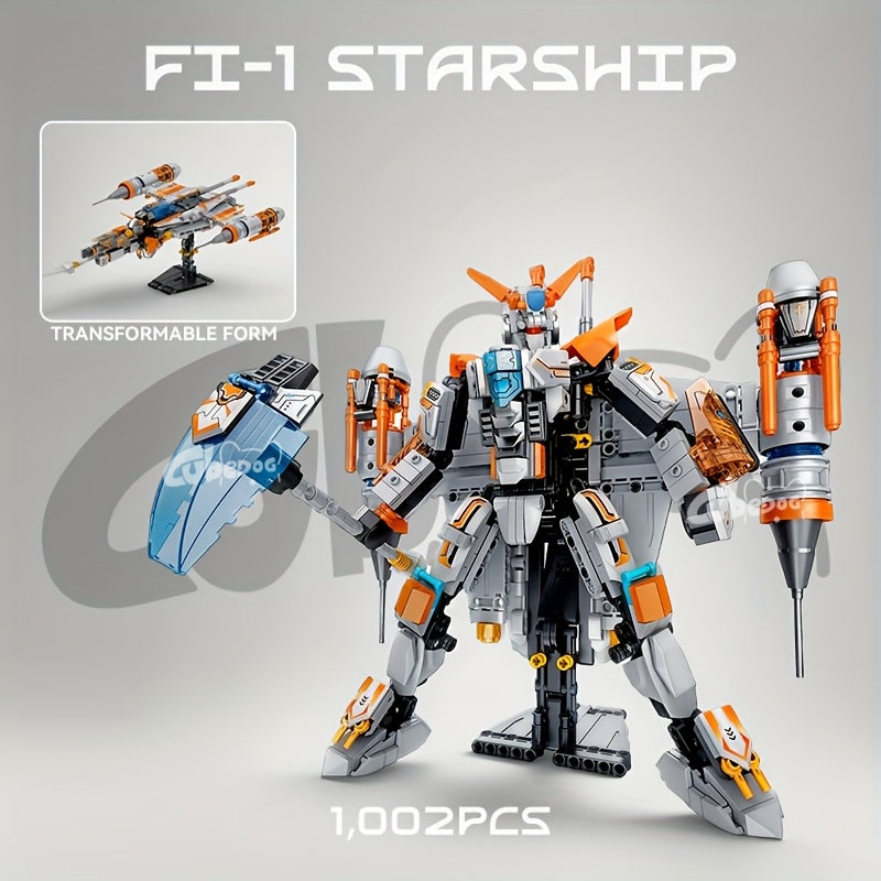 1002pcs FL1 Starship Building Blocks Set, Super Warrior Transformable Model, Starship Series Toy, Spacecraft Mech Ornament, Suitable for Enthusiasts and Collectors, Christmas and Birthday Gift