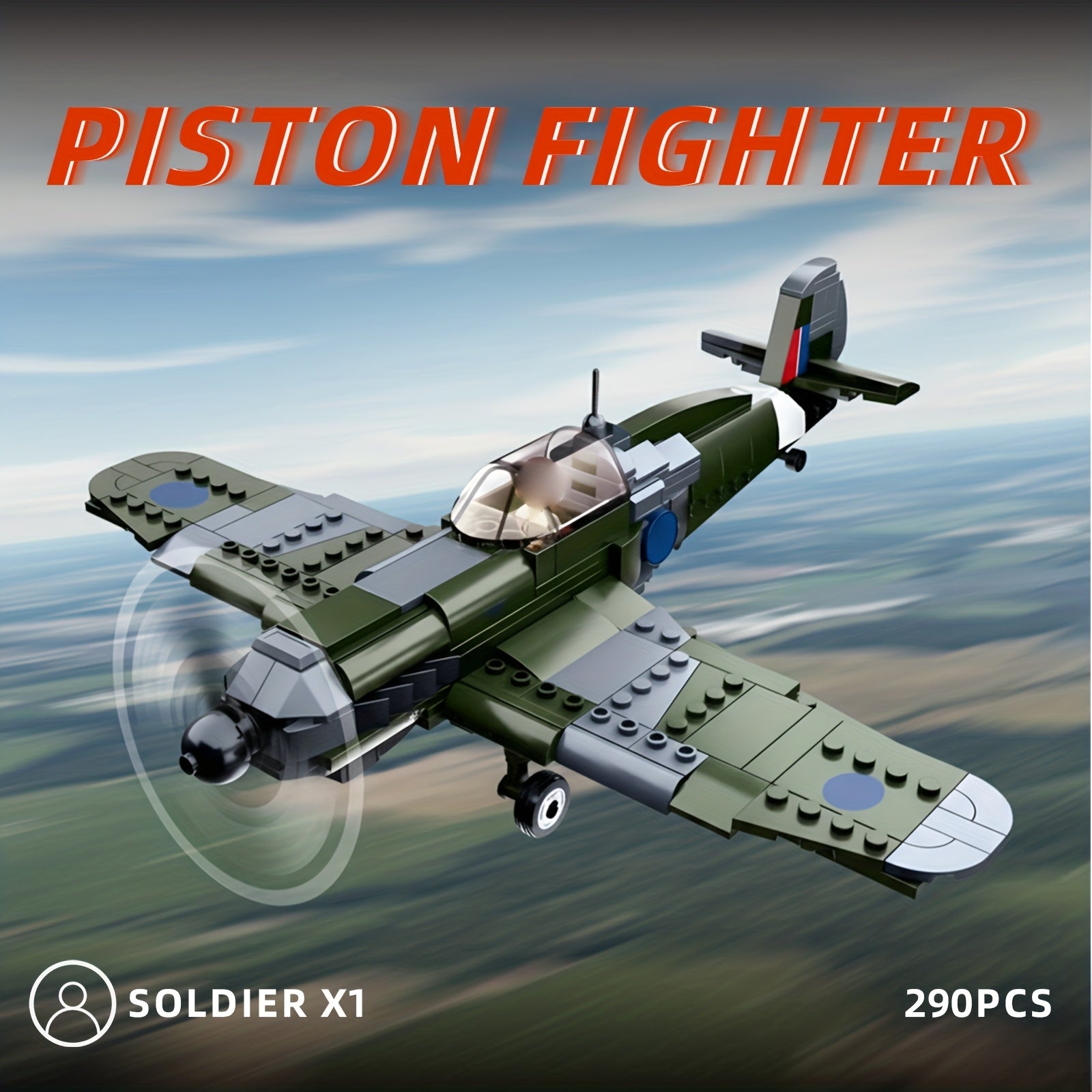 British WWII RAF Spitfire-like Military Aircraft Building Set with Pilot Figure - Large-Scale Replica Model Kit for & s, WWII History Enthusiasts, Collector's Display, Educational STEM (Compatible with -like