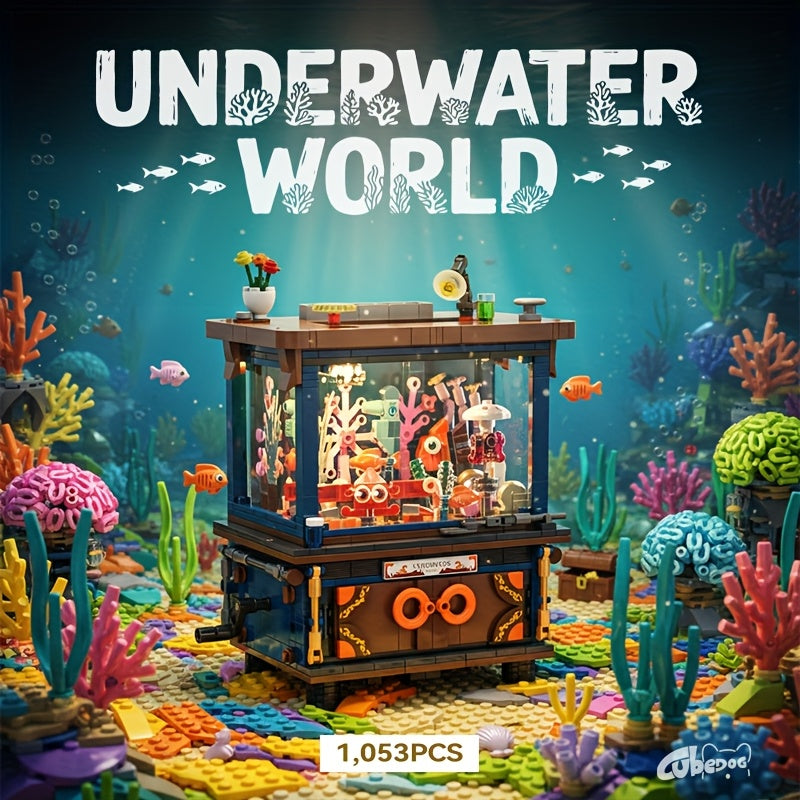 Creative Underwater World Fish Tank Building Blocks Set, Ocean Theme Tropical Aquarium Micro Scene DIY Model Toy Collection, Christmas Halloween Festival Gift, Desktop Home Decoration Ornament, 1001PCS