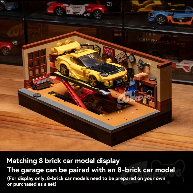 1001pcs Vintage Garage Building Block Set, Compatible with Mini Eight-Slot Car Models for MOC Scenes, DIY Miniature Car Repair Shop Toy, Perfect for Car Enthusiasts to Collect, Holiday Gift.