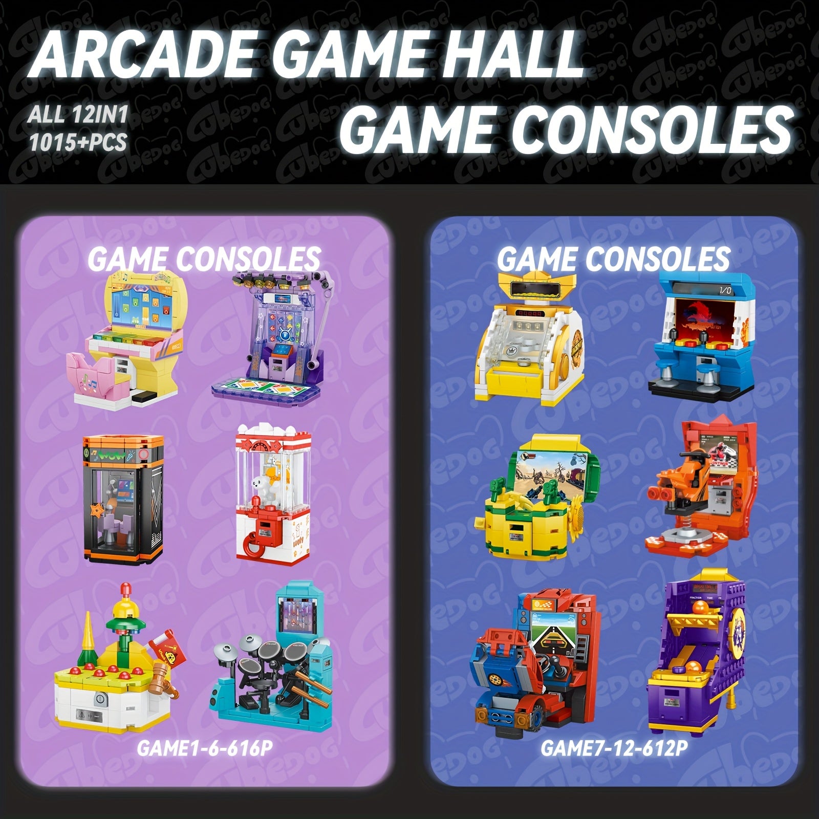 1015+pcs Retro Arcade Game Consoles Building Set - 12 Classic Arcade Machines with Claw Game, Boxing & Dance Dance Party, Multi-Color Vintage Gaming for Adults &, Collector's Display, Christmas Gift for Gamers (Compatible