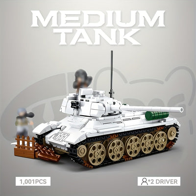 1001pcs T34 Christmas Snow Medium Tank Building Blocks Set - Military Series Armored Vehicle Model, Creative Brick Toy for Adults, Collectible Display, Christmas Halloween Holiday Gift, Military Enthusiast Collectible Display, Vehicle Model