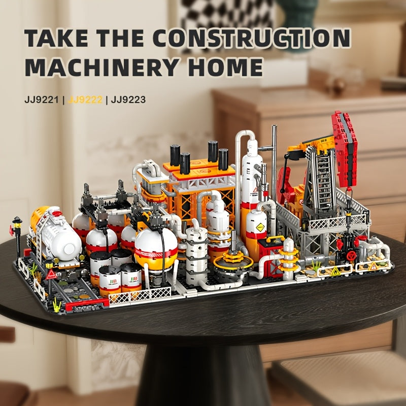Refinery Factory Series Building Block Set, Oil Pump Refinery Oil Depot Combination Petroleum Factory Street Scene Building Model Toy Gift, 1001+pcs