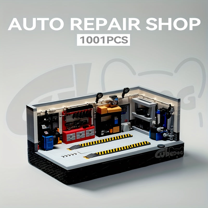 Car Repair Shop Street Scene Building Set, Sports Car Garage Building Miniature Landscape Model Toy, Car Repair Shop Compatible with 1:32 8-Bricks Car Models, Car Fans Christmas Gift, 1001pcs