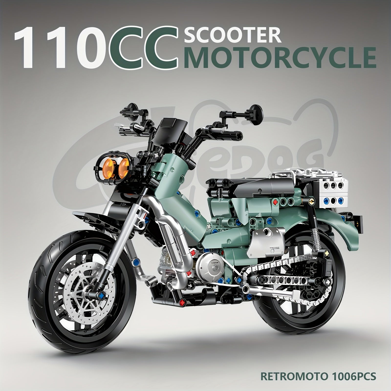 1006pcs 1:8 Scale 110CC Motorcycle Building Set with Realistic Engine, Suspension & Brakes - Green Retro Scooter Model Kit for s &, Collectible Toy Replica, Challenging Assembly (Compatible with Motorcycle Enthusiasts)
