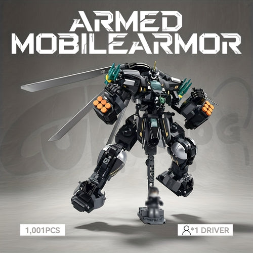 1001pcs Armed Mecha Mobile Armor Building Block Set - Sci-Fi Mecha Theme Creative Toy with 8+1 Driver, Detailed Robot Model with Weapons & Armor, Halloween Christmas Holiday Gift, Home Decor Theme, Superhero Movie Theme, Mixed Color, Abs Material
