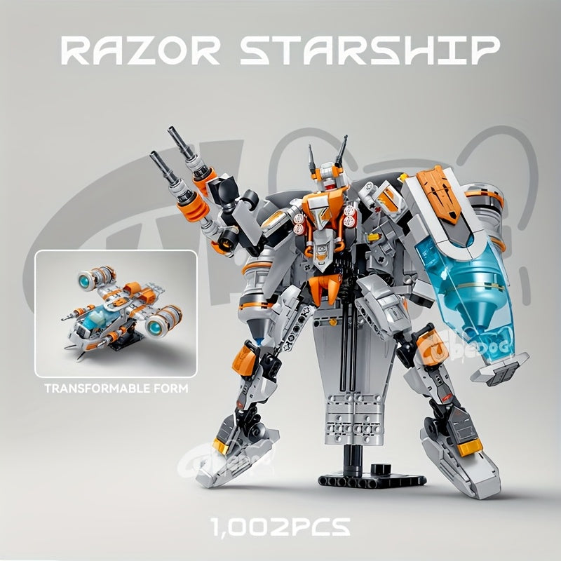1002pcs Razor Starship Building Block Set, Super Soldier Transformable Model, Starship Series Toy, Space Mecha Display, Suitable for Collectors, Christmas and Birthday Gift