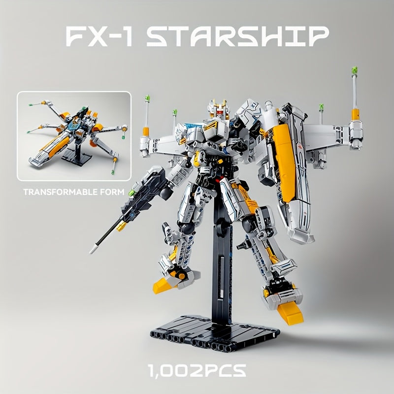 1002pcs FX-1 Starship Building Blocks Set, Transformable Model, Starship Series Toy, Space Fighter Home Decoration, Suitable for Starship Enthusiasts Collection, Easter, Christmas and Birthday Gifts
