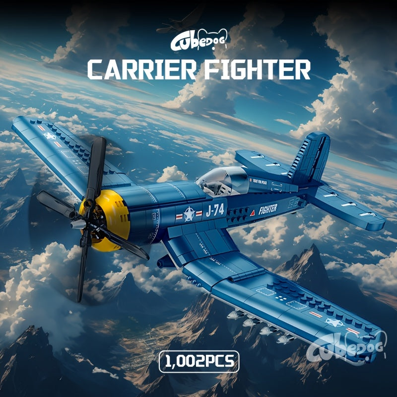 1002pcs F4-U Classic American Fighter Building Blocks, Pirate Ship Carrier Model, Military Theme Series Plane Ornament, Adult Military Enthusiast Collection, Easter Christmas Holiday Gift