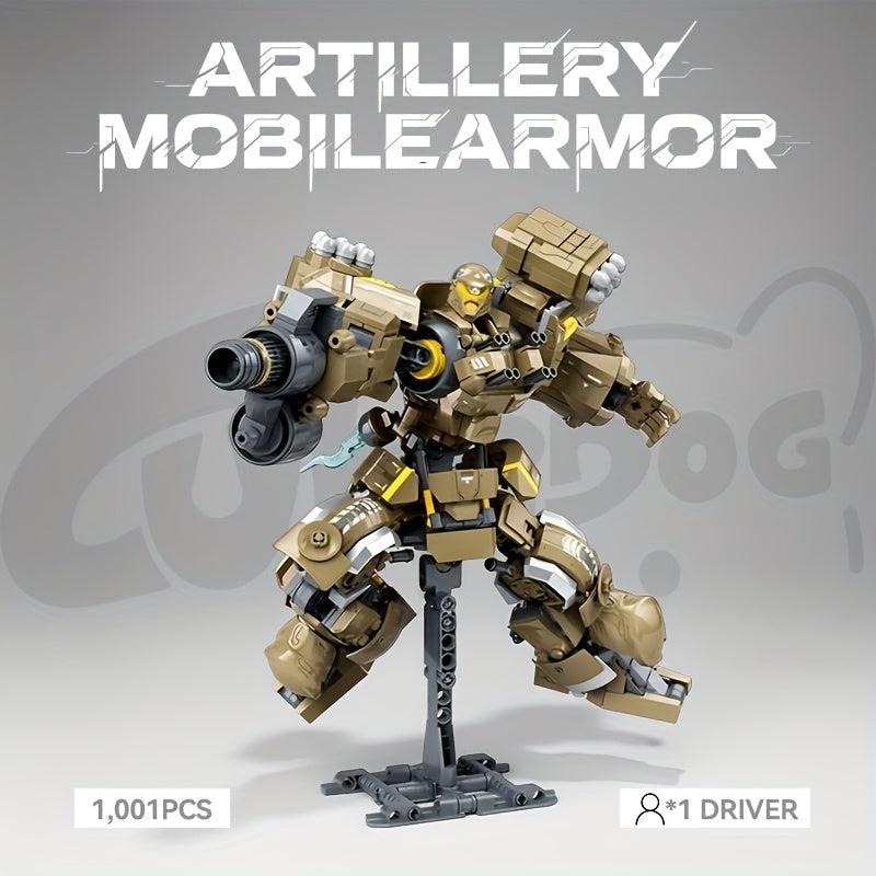 1001pcs Artillery Mobile Armor Building Block Set - Mecha Model Kit with 8+1 Driver, Detailed Armor & Weaponry, ABS Resin, Mixed Colors, Perfect for Home Decor, Christmas, Halloween, And Birthday Gifts, Mecha Model Kit, Superhero Theme