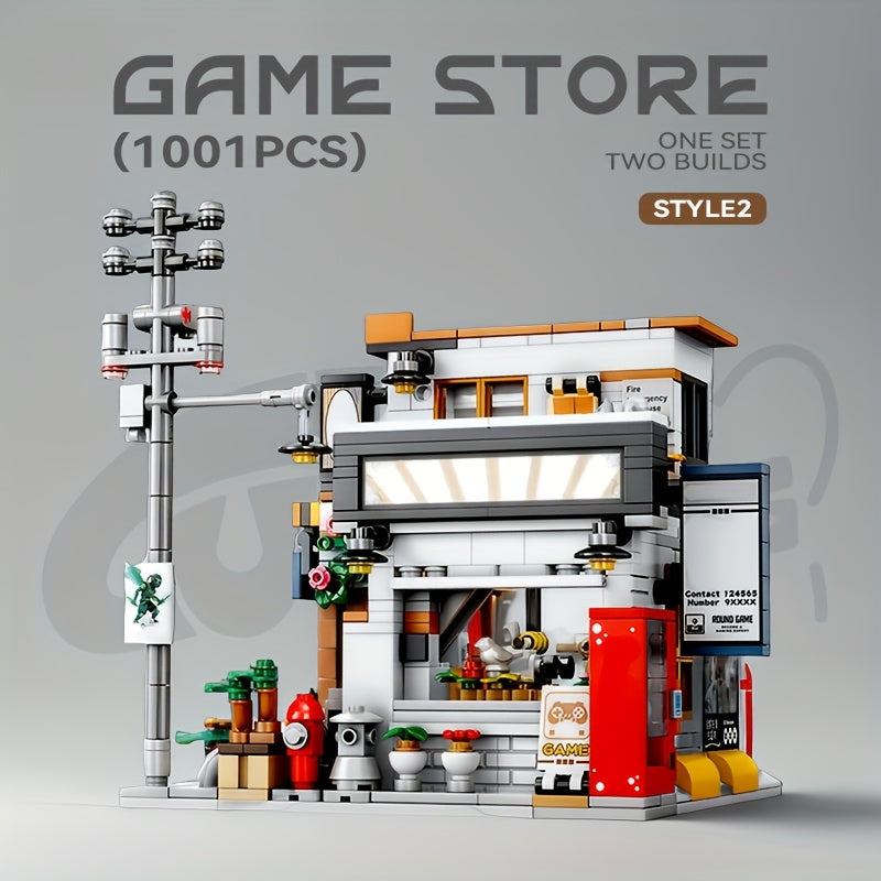 Street Game Hall Street Scene Building Blocks Set, Japanese Architecture Series Model, Two Building Method DIY Toy, Christmas Gift, 1000+pcs