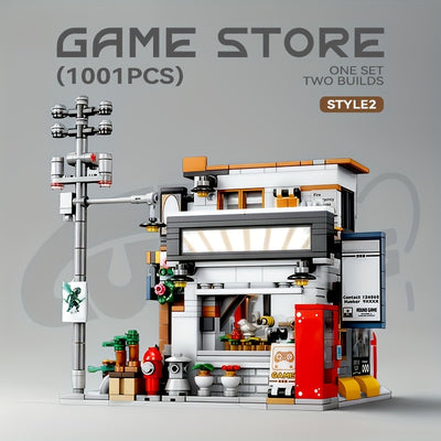 Street Game Hall Street Scene Building Blocks Set, Japanese Architecture Series Model, Two Building Method DIY Toy, Christmas Gift, 1000+pcs