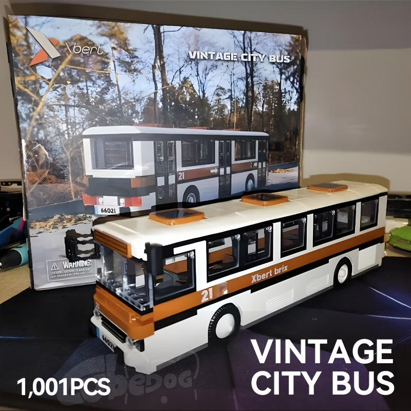 Classic Retro Bus Building Block Set, Classic City Bus Series Model, 1000P+ Car Toys, Adult Car Enthusiasts Collect Decorative Ornaments, Suitable as Holiday Gifts and Birthday Gifts