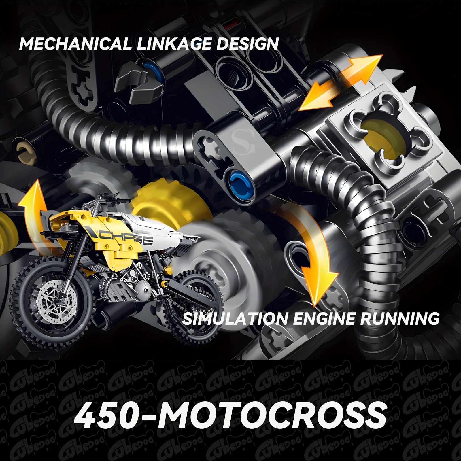 1:8 Scale 450-MOTOCROSS Off-Road Motorcycle Building Block Set - Realistic Motorcycle Model with Chain Drive, Durable ABS Construction