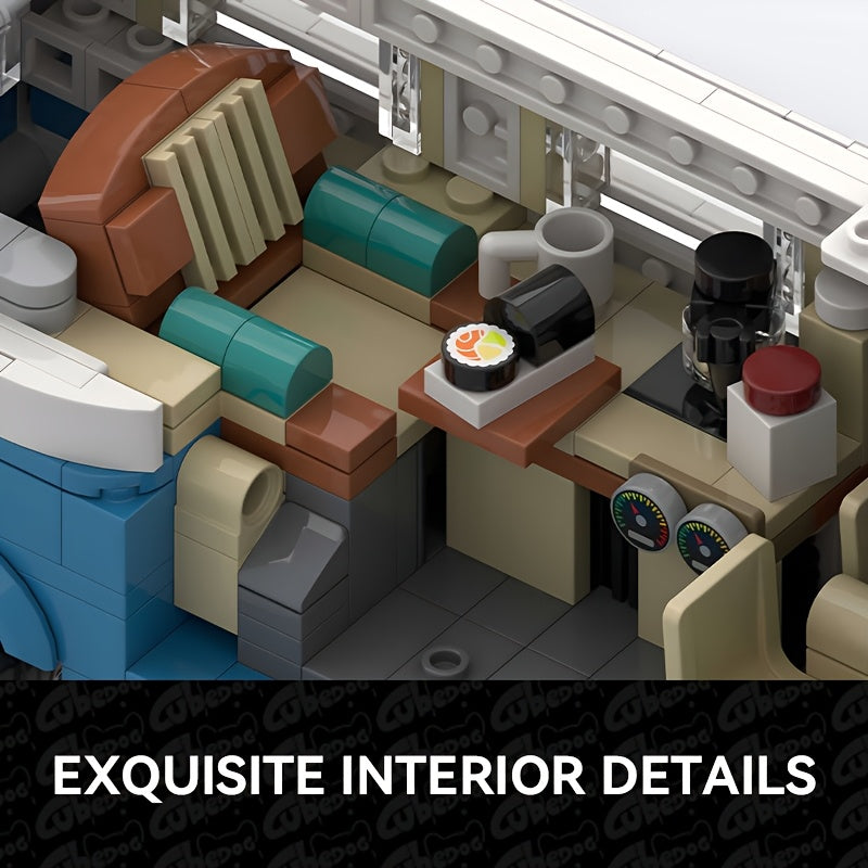 Beach Camper Van Building Blocks Set, Holiday Travel Toy Miniature Landscape Model, Adult Seaside Scene Decor, 1001pcs