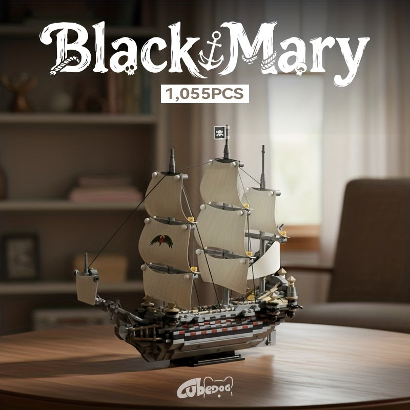 Black Mary Pirate Ship Building Blocks Toy Set, Popular Movie and TV Series Model Boat, Collectible Home Decor, Christmas Halloween Holiday Gift, 1055pcs, Best for Christmas, Perfect for Thanksgiving