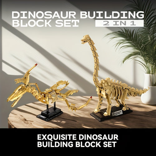 1001pcs 2in1 Jurassic Dinosaur Park Building Block Set, Dinosaur World Educational Toys, Pterodactyl and Brachiosaurus Fossil Ornament Models for Collections, Easter and Holiday Gifts