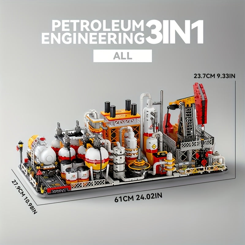 Refinery Factory Series Building Block Set, Oil Pump Refinery Oil Depot Combination Petroleum Factory Street Scene Building Model Toy Gift, 1001+pcs